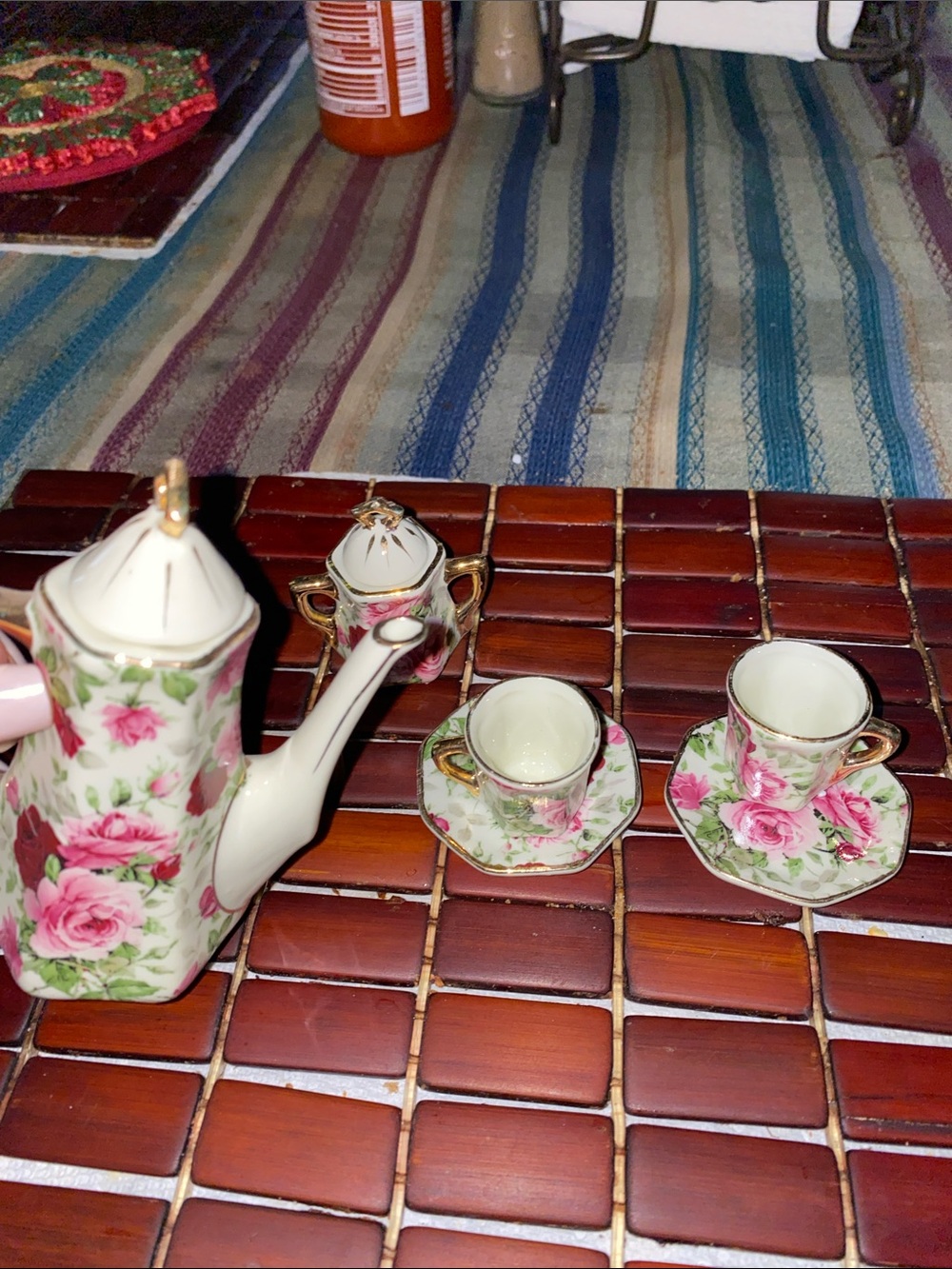 Floral Porcelain Mini Tea Set in Pink Rose with Gold Trim - Picture 7 of 8